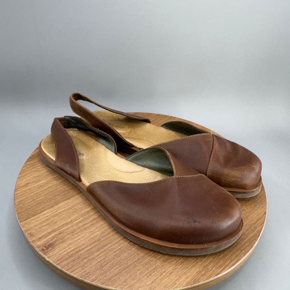 El Naturalista Brown Leather Slingback Flats Sz 41 10 Comfort Artisan Minimalist